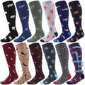 Shyyween 12 Pairs Men Knee High Compression Socks - size: Large, style: Cute Animals