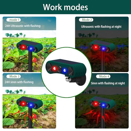 Outdoor Solar Motion Sensor Alarm 129dB Loud Sound Siren Alarm 4 Modes Security Alarm with Strobe Light for Farm Garden Orchard Barn Yard (2 Pack)