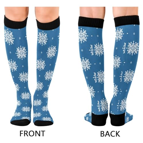 Snowflake Red Christmas Compression Sock for Women Men Funny Support Knee High Socks Running,Nurses,Travel - color: Blue White Snowflake