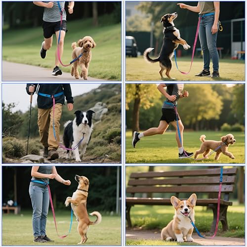 Hands Free Dog Leash, Ultra-Light Crossbody for Walking, Aqua Pink - color: Aqua Pink