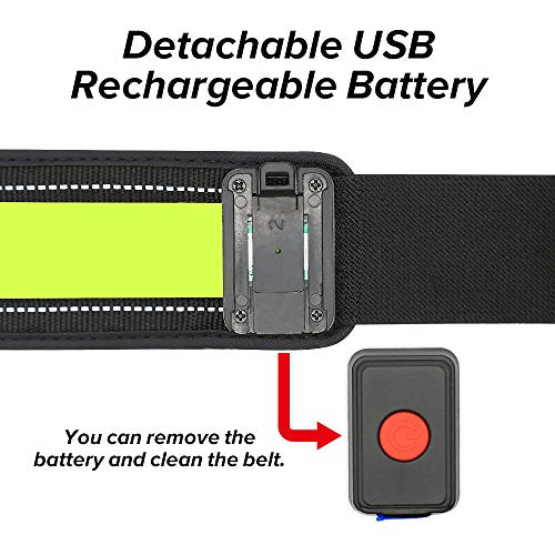 BSEEN LED Running Waist Belt - USB Rechargeable Reflective Glowing LED Waistband, Flashing Safety Light Belt for Runners, Joggers, Walkers, Pet Owners, Cyclists - color: Green