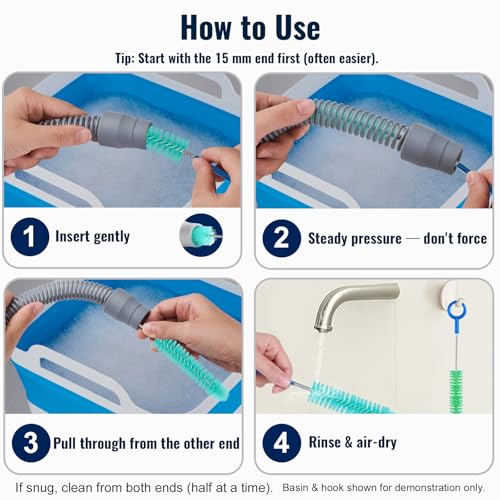 CPAP Hose Cleaner Brush – 78.7" Dual-Ended CPAP Hose Brush for 15mm & 22mm Tubing, CPAP Tube Cleaning Brush with 2 Detail Brushes for Mask Vent & Humidifier Cleaning - color: Basic