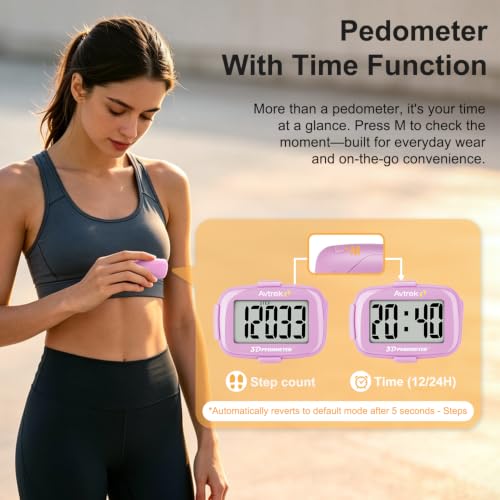 AVTREK 3D Step Counter Clip On with LED Backlight Pocket Pedometer for Walking Outdoor Activities Fitness Tracker Without Smartphone - color: PINK