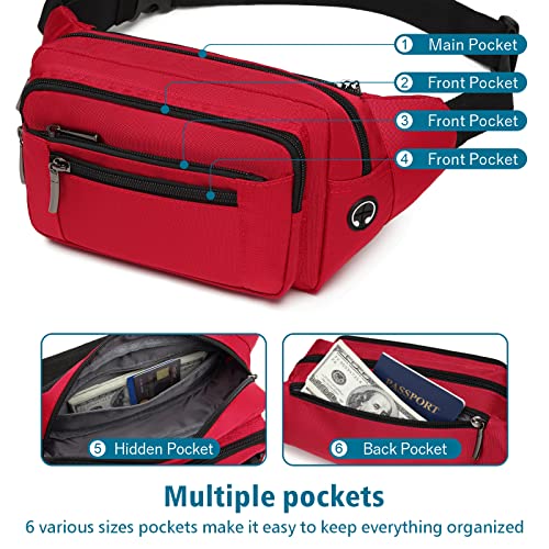 Packism Fanny Packs for Women Men - Crossbody Waist Bag for Travel - color: A04 Red