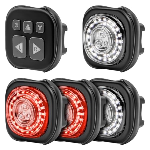 Luvan Smart Bike Light with Remote Controller - Sync Front & Rear LED Light Set, 5 Night & Daytime Mode | Turn Signals | Brake Lights, Rechargeable Bicycle Light for Night Riding, Dog, Running,Scooter - color: 4pcs Lights + Remote Controller