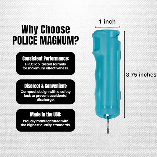 Police Magnum Keychain Pepper Spray Flip Top Safety 2 Pack 1/2oz - Maximum Heat Strength OC with Dye - Tactical Small Compact Case Holder - for Women & Men's Self Defense - Made in The USA - color: TEAL