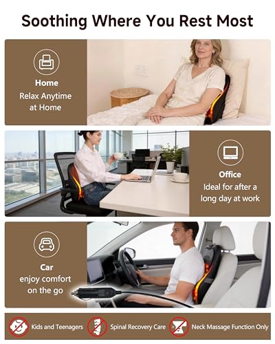 Back Massager With Heat, Pain Relief For Deep Tissue,3D Lower Back Massager - color: Black