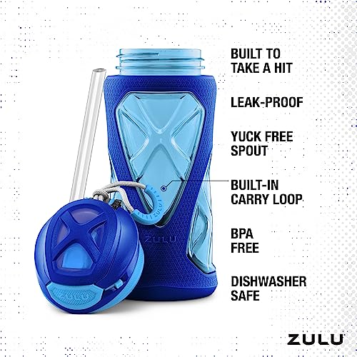 ZULU Torque 16oz Plastic Kids Water Bottle with Silicone Sleeve, Mojo Blue - color: Mojo Blue, size: 16 Ounces, style: Single