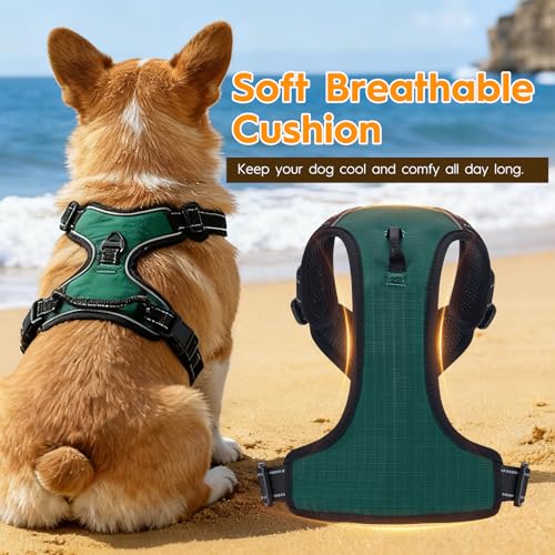 No Pull Dog Harness, No-Choke Soft Padded Reflective Dog Vest Harness with Front Clip & Top Handle, 2 Quick-Release Buckles, Adjustable for Small Medium Large Dogs - color: Tundra Green, size: X-Small