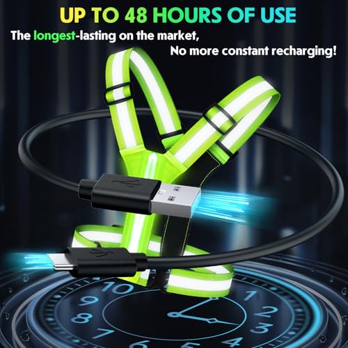 LED Reflective Running Vest, High Visibility Light Up Safety Vest with 3 Light Modes & 6 Light Colors, Rechargeable USB-C Adjustable Lightweight Night Running Gear for Men Women Cycling Walking