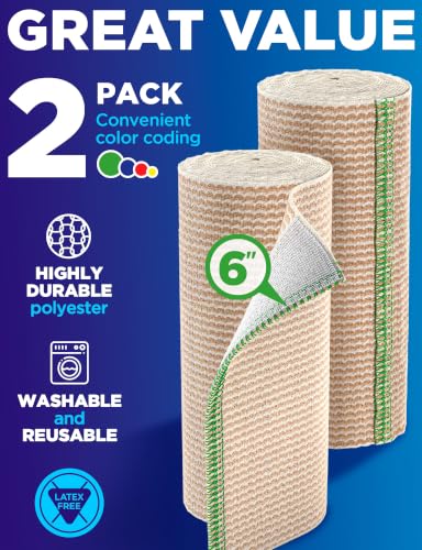 Premium Elastic Bandage Wrap - 6” (2pk) - Self-Closing Compression Bandage - size: 2 Pack, style: Elastic 6in