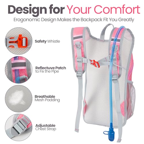 Shinylin Kids Hydration Backpack with 1.5L Water Bladder Hiking Backpack Lightweight for Boys or Girls Children Biking Climbing Running Cycling - color: Pink, style: Classic