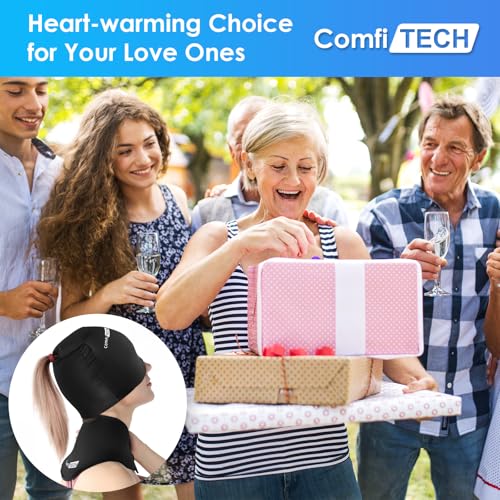 ComfiTECH Cold Cap and Neck Ice Pack Wrap Gel Combo, Care Package for Head and Cervical, Medium - size: Medium, style: Black
