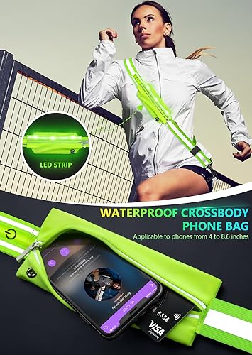 Fokia Kunbio LED Reflective Belt Sash for Walking at Night,Running Safety Gear LED Light Up Running Belt for Runners Walkers - color: Green
