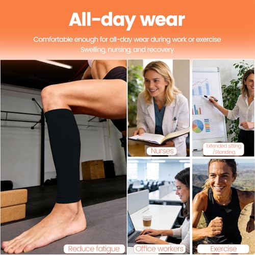 BSERA Calf Compression Sleeve Women, 2 Pairs 20-30mmHg Footless Compression Socks for Swelling Shin Splints Varicose Veins - color: Black, size: Large