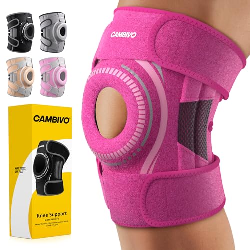 CAMBIVO Knee Brace with Side Stabilizers & Gel Pad, Open Patella Adjustable - color: Hot Pink, size: Large