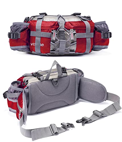 VISCNE Outdoor Fanny Pack Hiking Fishing Waist bag 2 Water Bottle Holder Lumbar Pack - color: Red