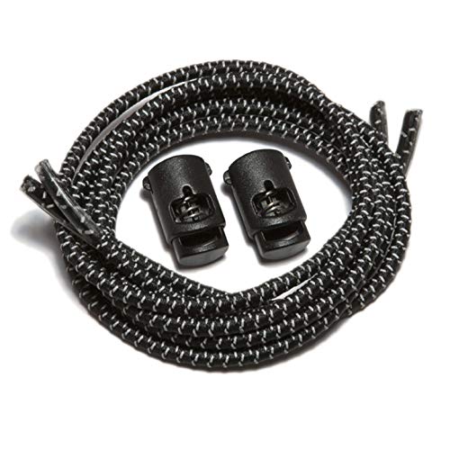IBUNGEE LACES (Elastic No Tie Shoelaces (Made in the USA) - color: Black Reflective, size: 22-inch