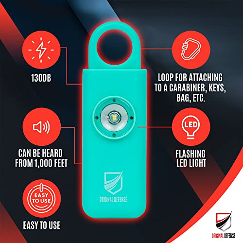 Original Defense® Siren Self-Defense Alarm - 130 dB Keychain Alarm with LED Strobe Light for Women, Children, and Elderly - Police Recommended - (Mint, 1 Count) - color: Mint