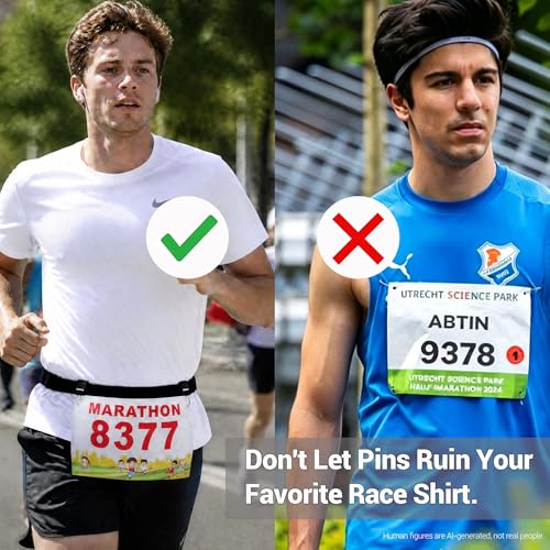 Race Bib Belt for Marathon Trail Running- Adjustable Hooks,6 Gel holders