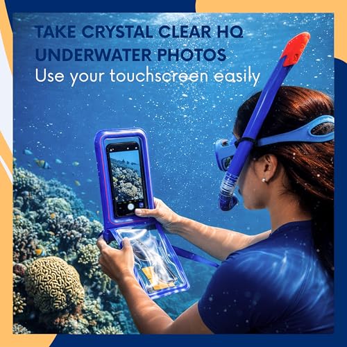AQUAVAULT Floating Waterproof Phone Pouch, IPX8 Underwater, Large, 2 Pack - color: Blue and Pink