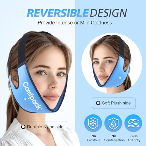Comfpack Wisdom Teeth Ice Pack with Exposed Ear Design, 2PCS Large Face Ice Pack with Soft Plush for TMJ, Jaw Pain, Tonsillectomy, Oral Surgery, Face Swelling, Cosmetic Recovery - color: Blue 2pack