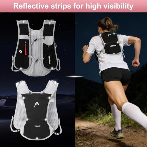 HEAD Running Hydration Vest for Men Women,Reflective Running Backpack with Adjustable Chest Strap for Marathon,Cycling Race, Jogging, Hiking, Trail