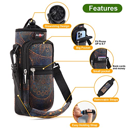 AUPET Water Bottle Sling Bag Sleeve Holder Carrier 25/32/40/64 oz,Insulated Crossbody Water Bottle Case Cover with Strap and Pockets for Men/Women Walking Hiking - color: stylish, size: 64oz