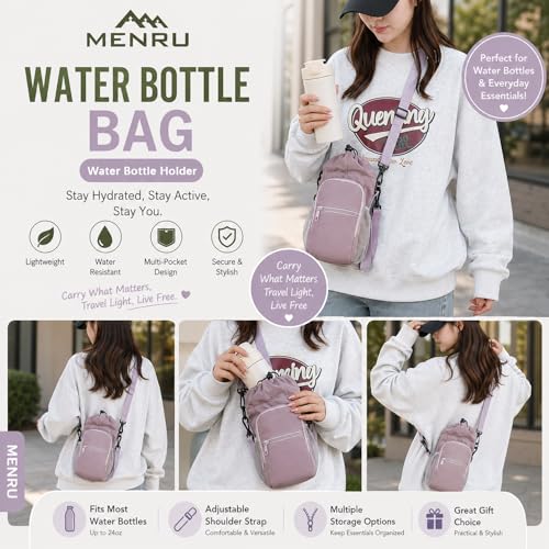 2 Pack Water Bottle Holder Bag with Strap for 30-40 Oz Bottles - color: blue and purple