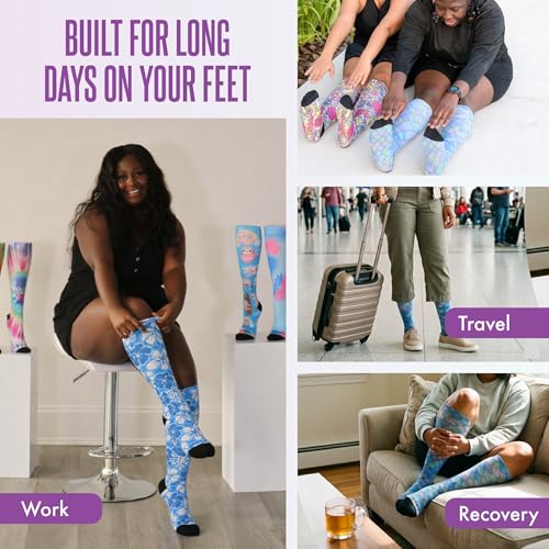 Crazy Compression Over-the-Calf Socks with Fun Designs - color: Aloha Blue, size: Small-Medium