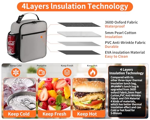 ZM-YOUTOO Lunch Box for Men - Reusable Lunch Bag Men Adult Women- Insulated Small LunchBox (Light Gray) - color: Light Gray