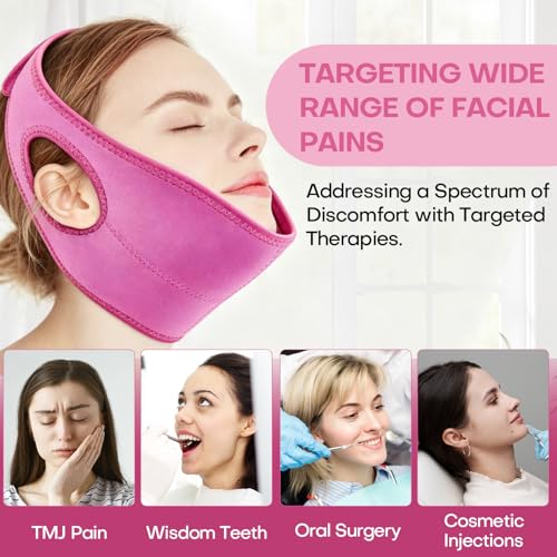 Wisdom Teeth Ice Pack Head Wrap Jaw Face Ice Pack for Wisdom Teeth Removal with 4 Gel Packs for Toothache Pain Relief Facial Face Oral Surgery TMJ Tonsillectomy Recovery Must Haves - color: Hot Pink With 4 Ice Packs