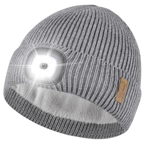 Etsfmoa Beanie with The Light,Fleece Lined Beanie Warm Hat,Gifts for Men - color: Grey