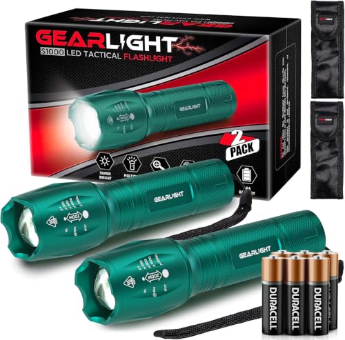 GearLight LED Flashlight High Lumens, Mini Tactical LED Flashlight 2 Pack, 5 Modes Zoomable Beam, Battery Powered for Camping, Hunting, Home & Emergency, Compact Small LED Flashlight (Teal) - color: Teal 2 Pack