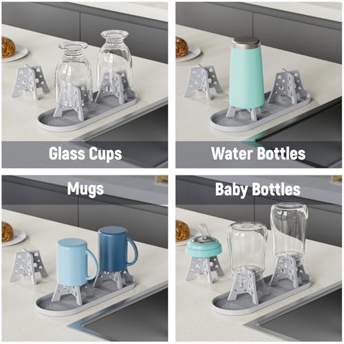 NiHome Silicone Water Bottle Drying Racks Set of 3 with Drip Tray,Cheese Style for Faster Drying,Bottle Dryer Racks Fit for Stanley YETI Cups Owala Sports Bottle Baby Bottle Thermoses Mugs - color: Gray
