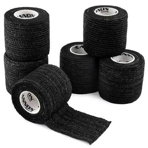 6 Pack Self Adherent Cohesive Wrap Bandage | 2” x 5 Yards First-Aid Elastic Self Adhesive Tape for Wrist, Elbows, Knees, and Ankles (Black, 6 Pack)