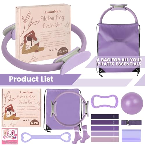 Pilates Kit for Women 13PCS, Pilates Ring Ball Resistance Bands Workout Set - color: Lavender