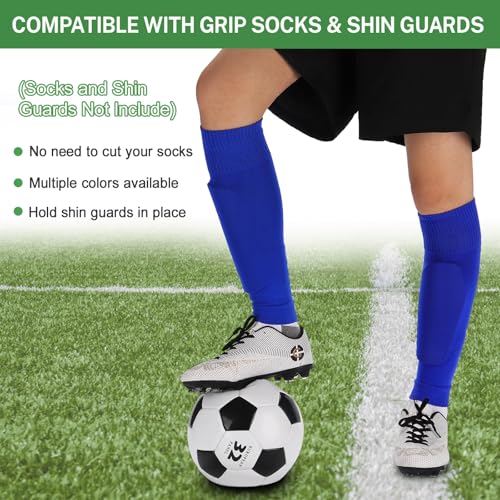Ultrafun 3 Pairs Leg Sleeves Pre-cut Soccer Sleeves Compatible with Grip Socks Shin Guards Sleeves for Soccer Football - color: Blue, size: Large