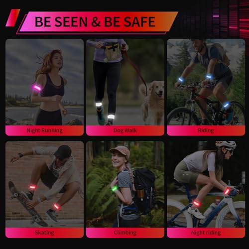 2PCS LED Armband Rechargeable for Running and Walking at Night Safety Gear - color: Rose Red