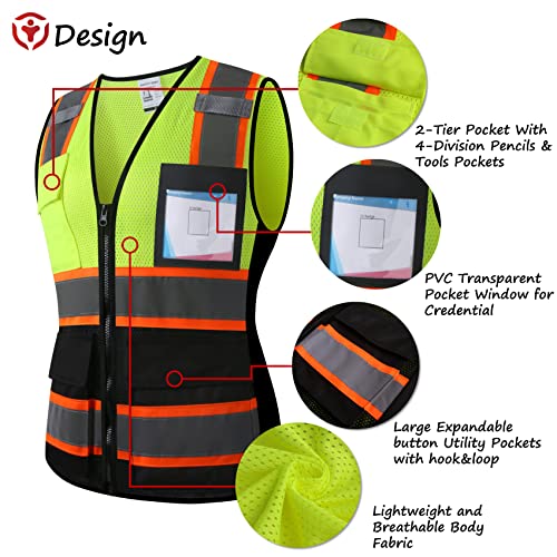 Safety Vest for Men Women Reflective Construction Vest Hi Vis ANSI Standard - color: Yblack-w, size: Medium
