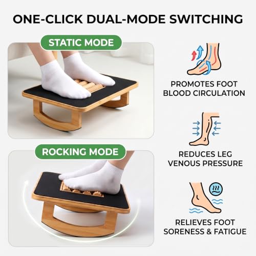 Bamboo Under Desk Foot Rest Foot Stool Rocking Footrest (Nature Semicircle) - color: Nature, size: Semicircle