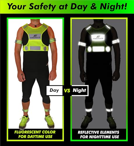 FREEMOVE Reflective Vest - Running Gear + 2 Bands & Bag/Ultralight & Comfy Safety Vests for Running, Walking, Cycling - size: Medium