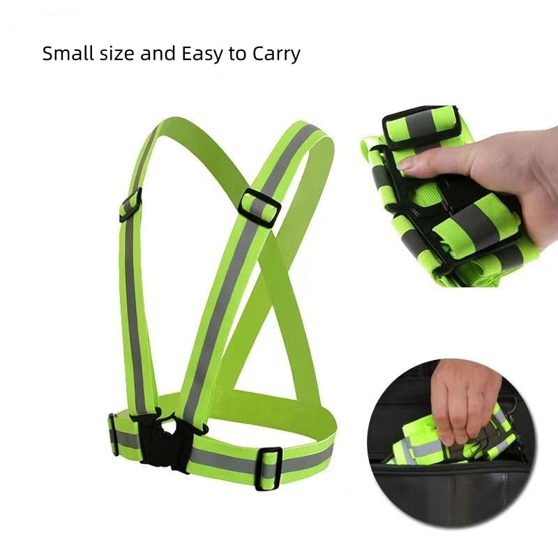 Running Reflective Vest Elastic Adjustable Reflective Vest 2 Pieces with 4 High-Visibility Reflective Belts for Nighttime Running Biking Motorcycle Dog Walking fits Men Women Kids - color: Green