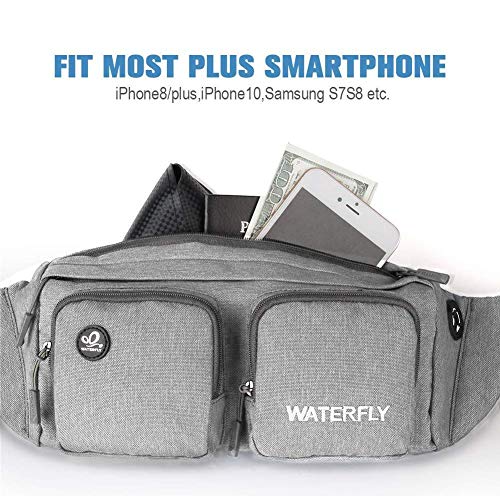 WATERFLY Fanny Pack Waist Bag: Travel Hip Pouch Bum Bag Plus Size Crossbody Fannie Pack Adjustable Belt Waistpack Phanny Fannypack for Man Woman Hiking Walking Jogging