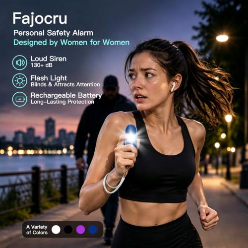 Personal Safety Alarm for Women, 130dB Rechargeable Keychain Alarm with Bluetooth SOS, Dual Speakers, LED Strobe, USB-C Charging, Low Power Reminder for Campus, Walking, Travel, (Blue) - color: Blue