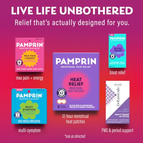 Pamprin Heat Relief Menstrual Patches for Portable Menstrual Pain Relief of Cramps and Backaches, 3 Count - style: Heat Patches