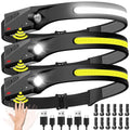 Headlamp Rechargeable 3PCS, 230° Wide Beam Head Lamp LED with Motion Sensor for Adults - Camping Accessories Gear, Waterproof Head Light Flashlight for Hiking, Running, Repairing, Fishing, Cycling - size: 3 Pack