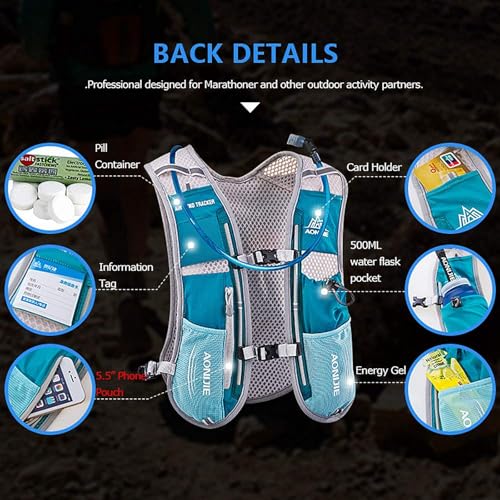 AONIJIE Running Vest Hydration Backpack 5L Unisex Trail Water Lightweight - color: Mint Green and 1.5L Bladder