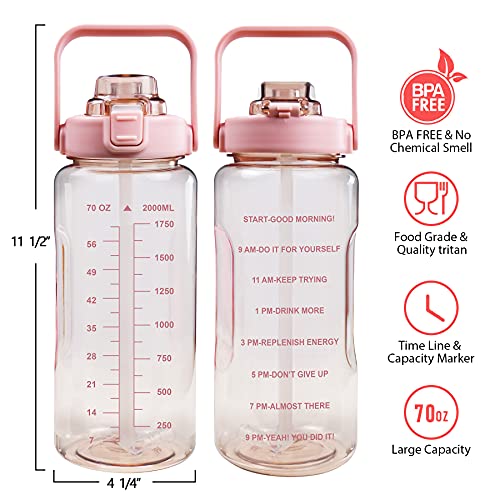 Half Gallon Water Bottle with Sleeve, 64OZ Motivational Water Bottle - color: Pink Rose