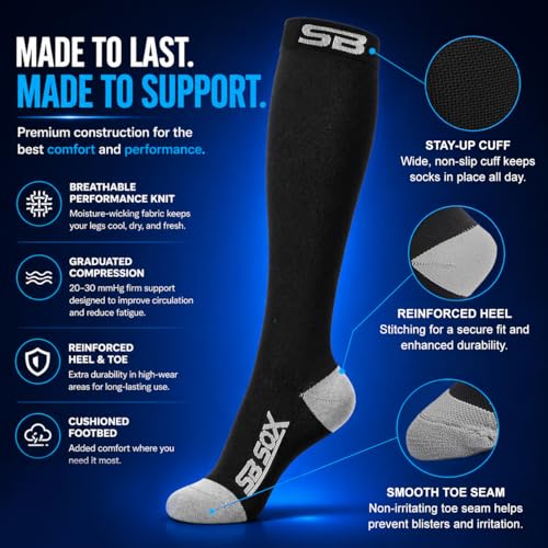 SB SOX Compression Socks for Men & Women (20-30mmHg) - color: Black/Gray, size: Medium